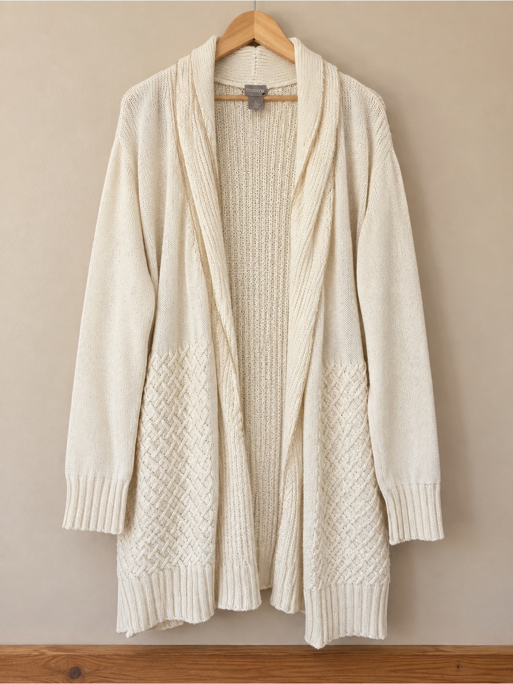 Chico's Cream Open-Front Textured Cardigan